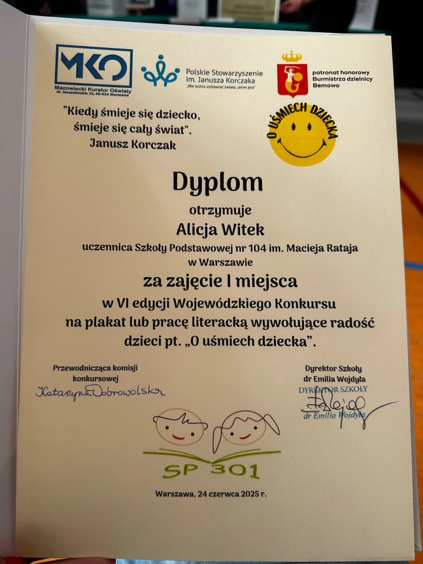 Konkurs literacki "O uśmiech dziecka" - Alicja Witek 6 B