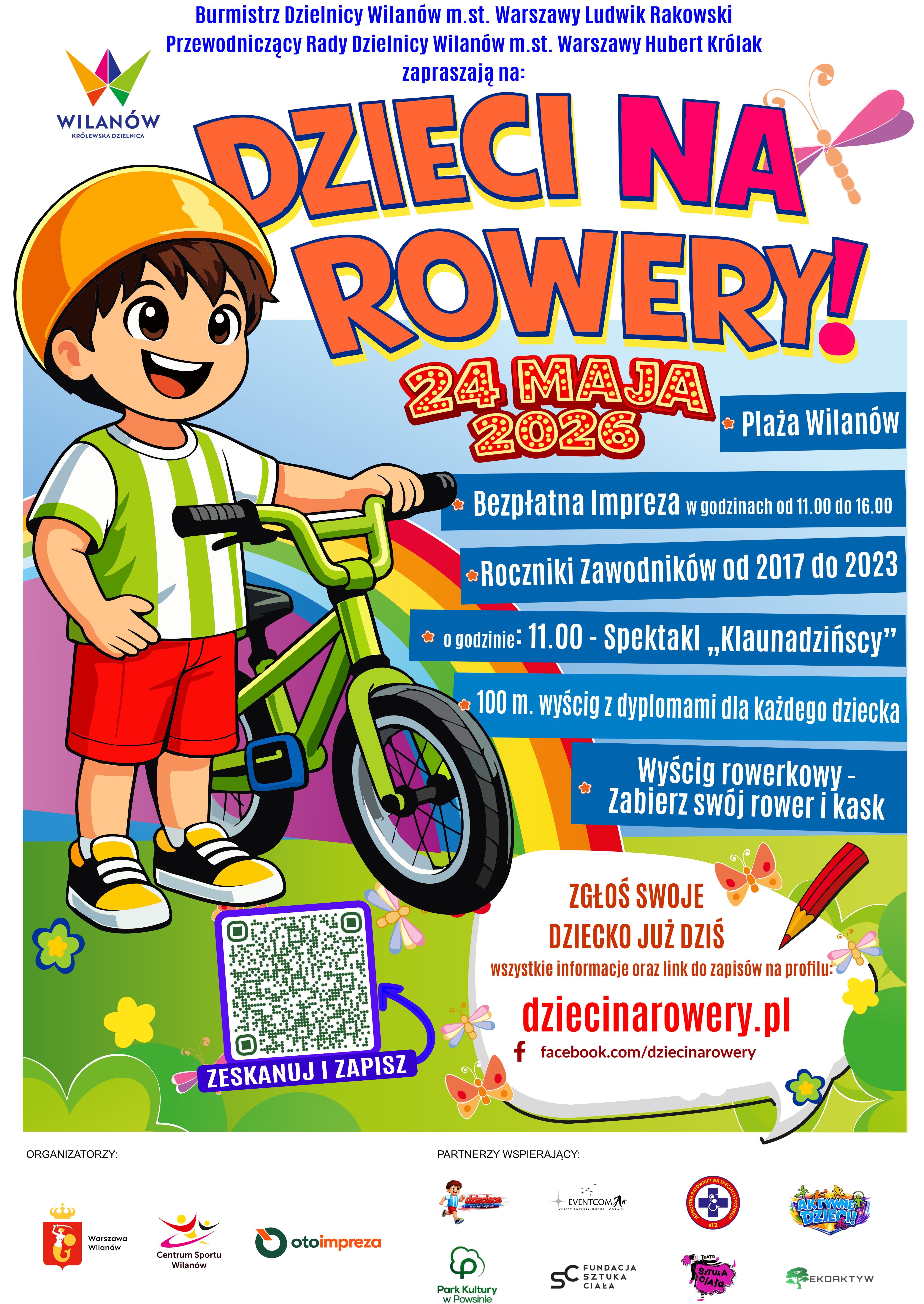 Plakat wydarzenia Dzieci na Rowery na Plaży Wilanów 24 maja 2026