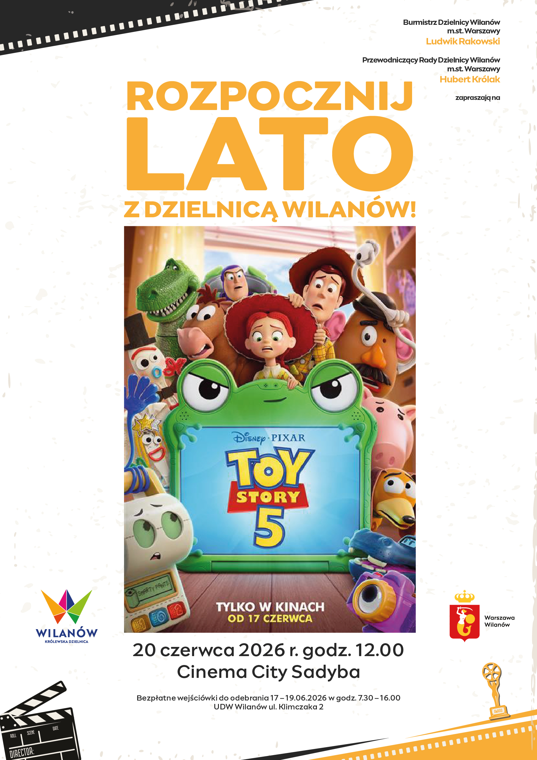 Plakat wydarzenia Rozpocznij lato z Dzielnicą Wilanów - seans Toy Story 5